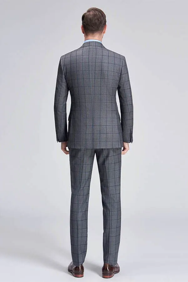 Large Checked Decent Dark Grey Mens Suits Sale