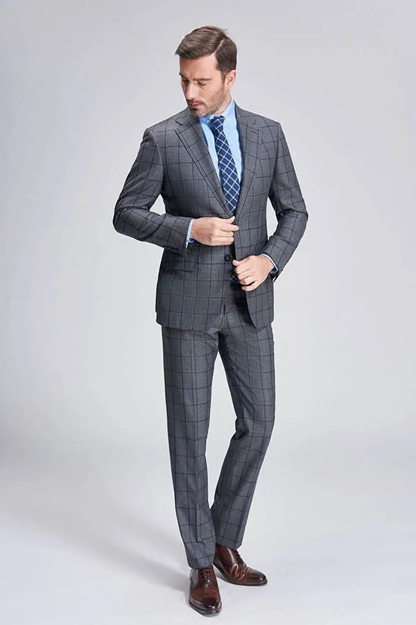 Large Checked Decent Dark Grey Mens Suits Sale