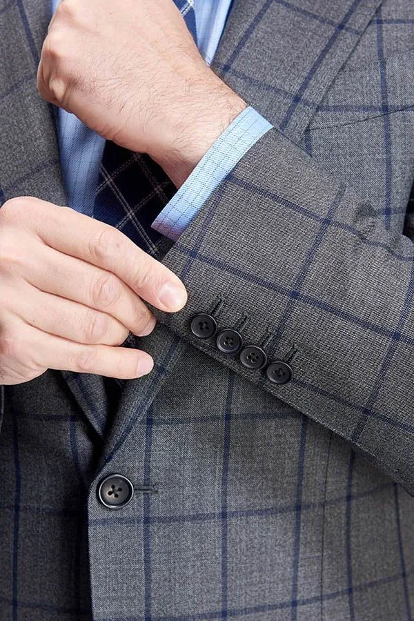 Large Checked Decent Dark Grey Mens Suits Sale