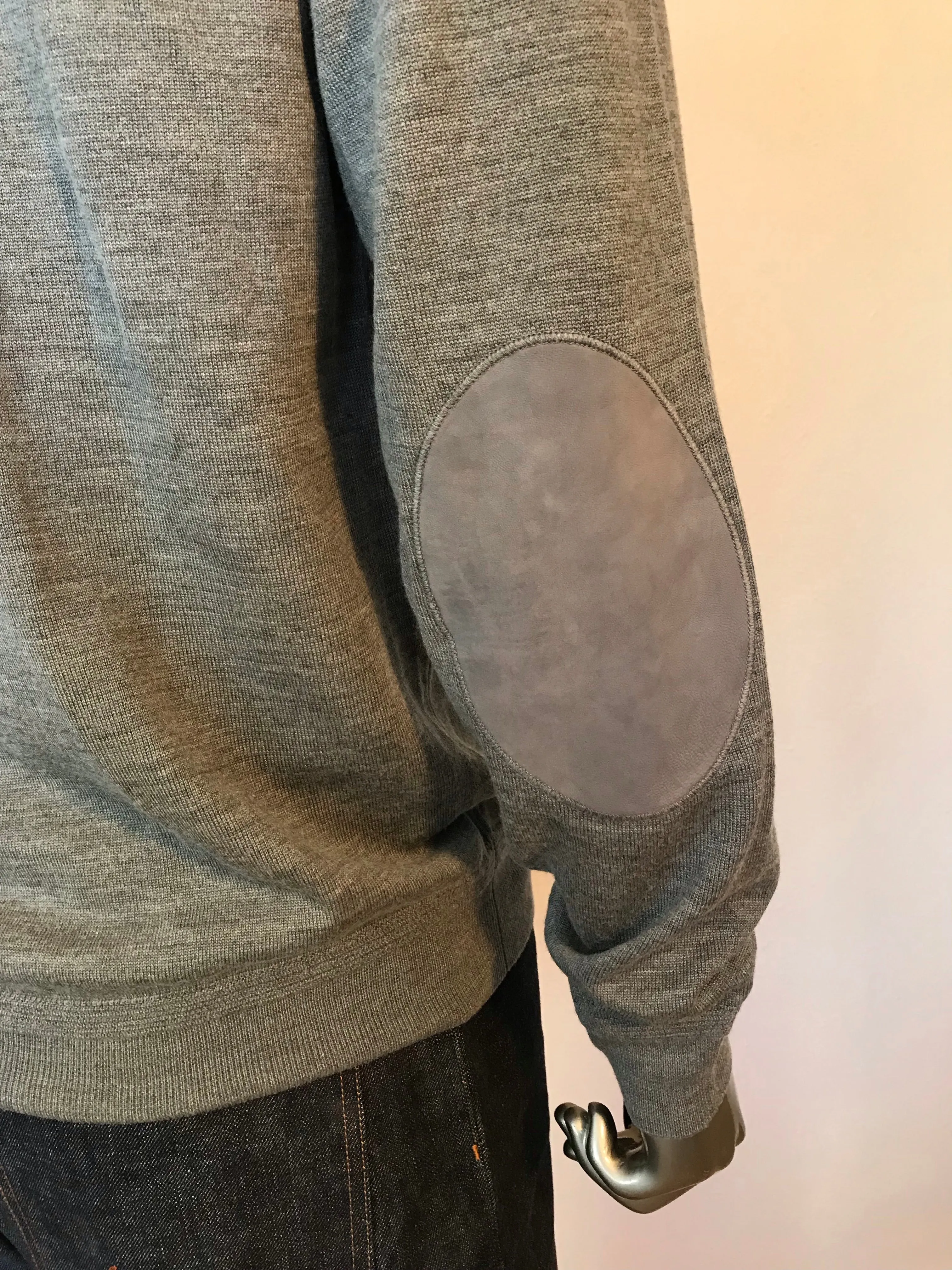 Leather Patch Crewneck Sweater