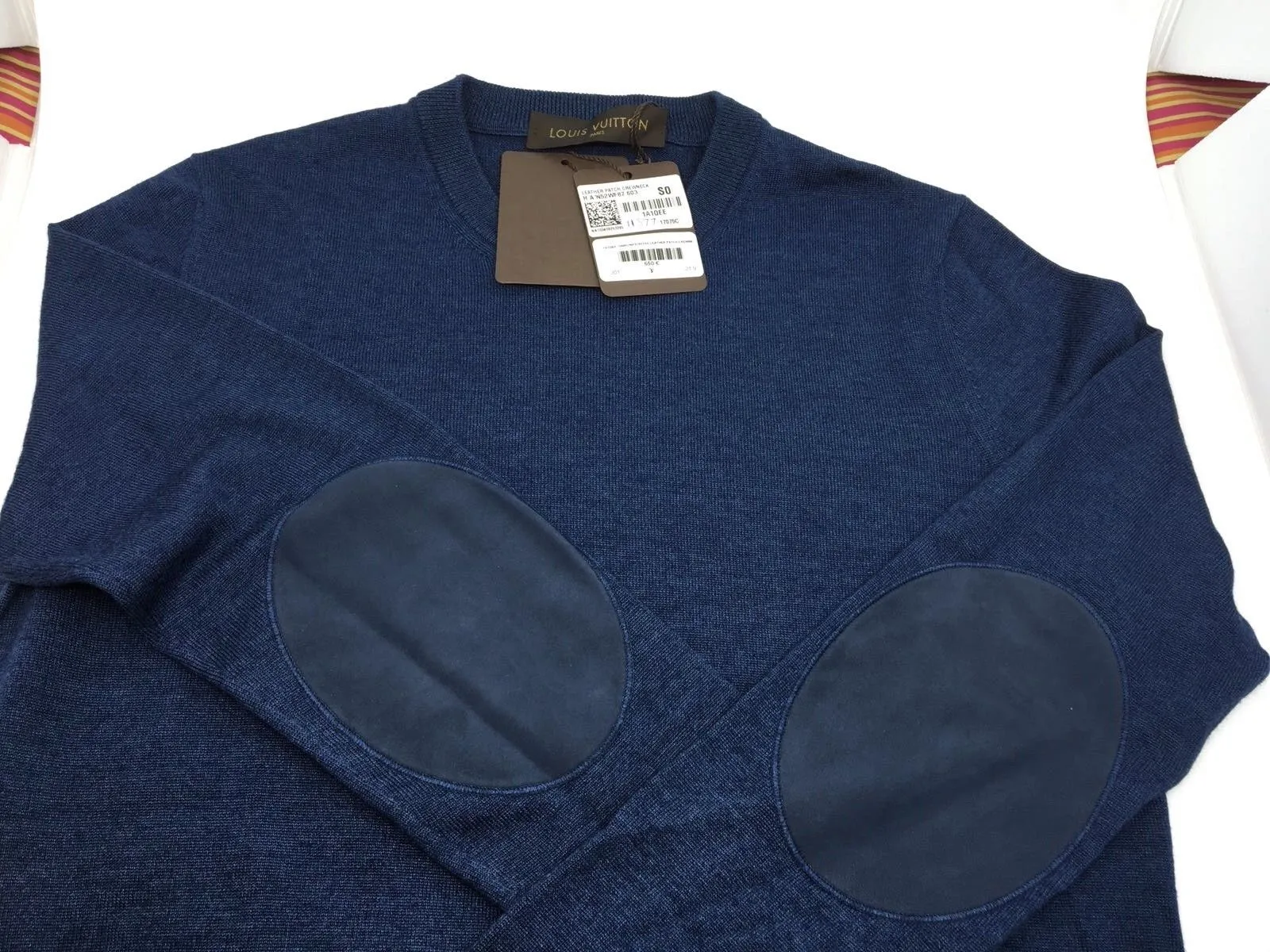Leather Patch Crewneck Sweater