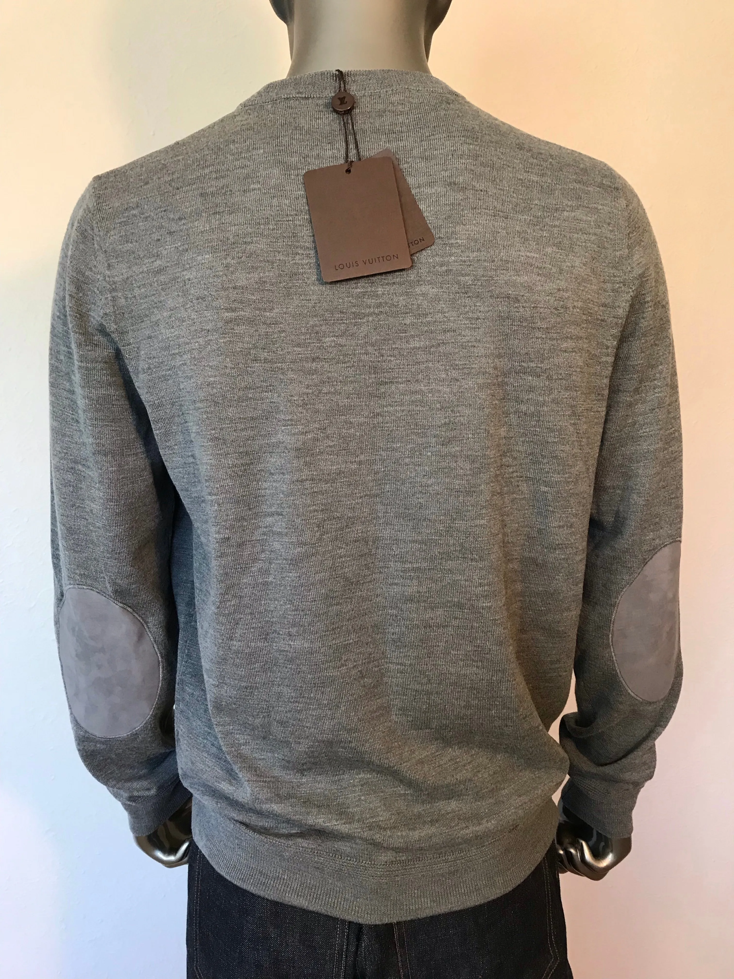 Leather Patch Crewneck Sweater