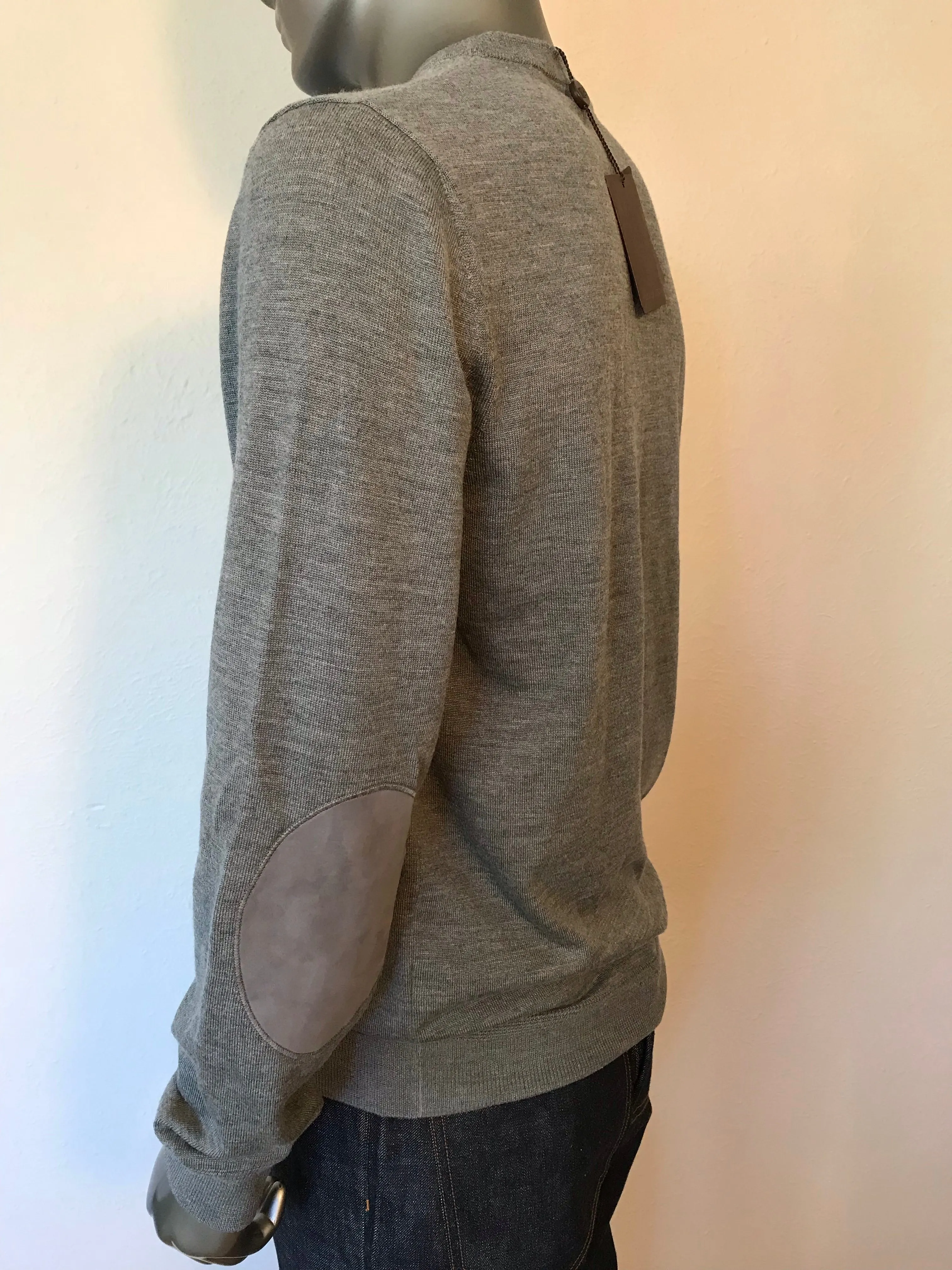 Leather Patch Crewneck Sweater