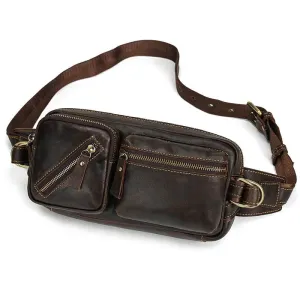 Leather Waist Bag for Men Travel Chest Pack Dual Use Fanny Bag