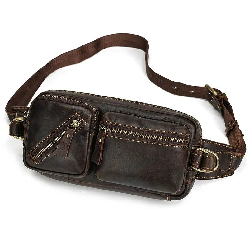 Leather Waist Bag for Men Travel Chest Pack Dual Use Fanny Bag