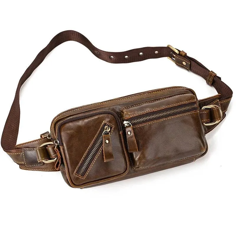 Leather Waist Bag for Men Travel Chest Pack Dual Use Fanny Bag