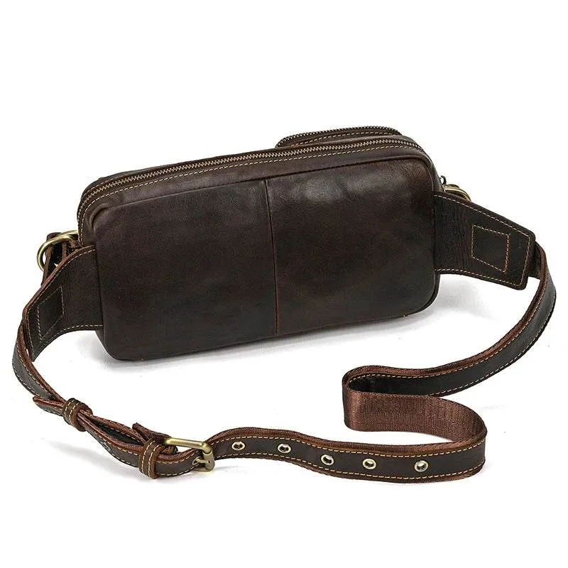 Leather Waist Bag for Men Travel Chest Pack Dual Use Fanny Bag