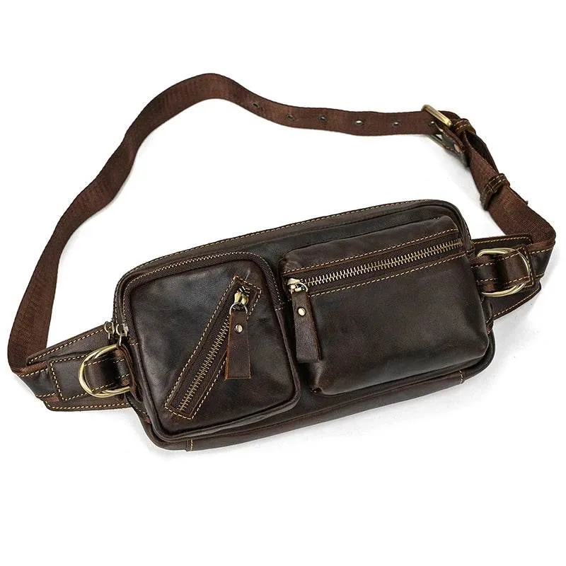 Leather Waist Bag for Men Travel Chest Pack Dual Use Fanny Bag