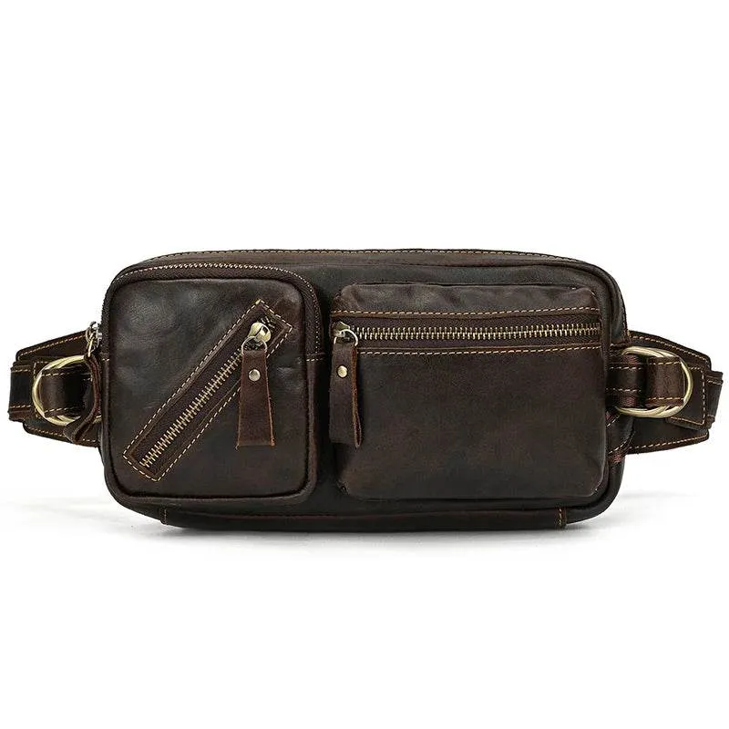 Leather Waist Bag for Men Travel Chest Pack Dual Use Fanny Bag