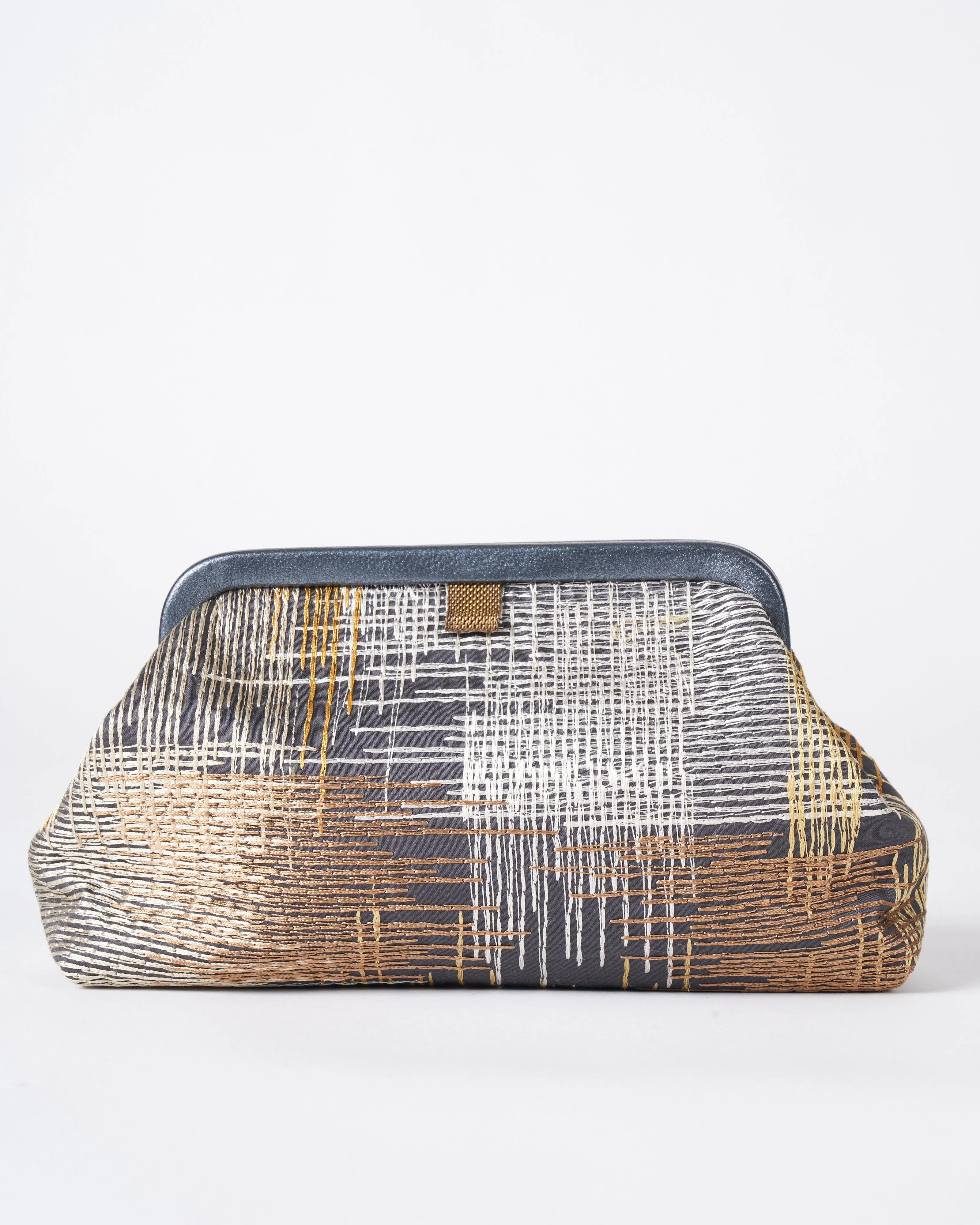 liette clutch - embroidered gray/yellow