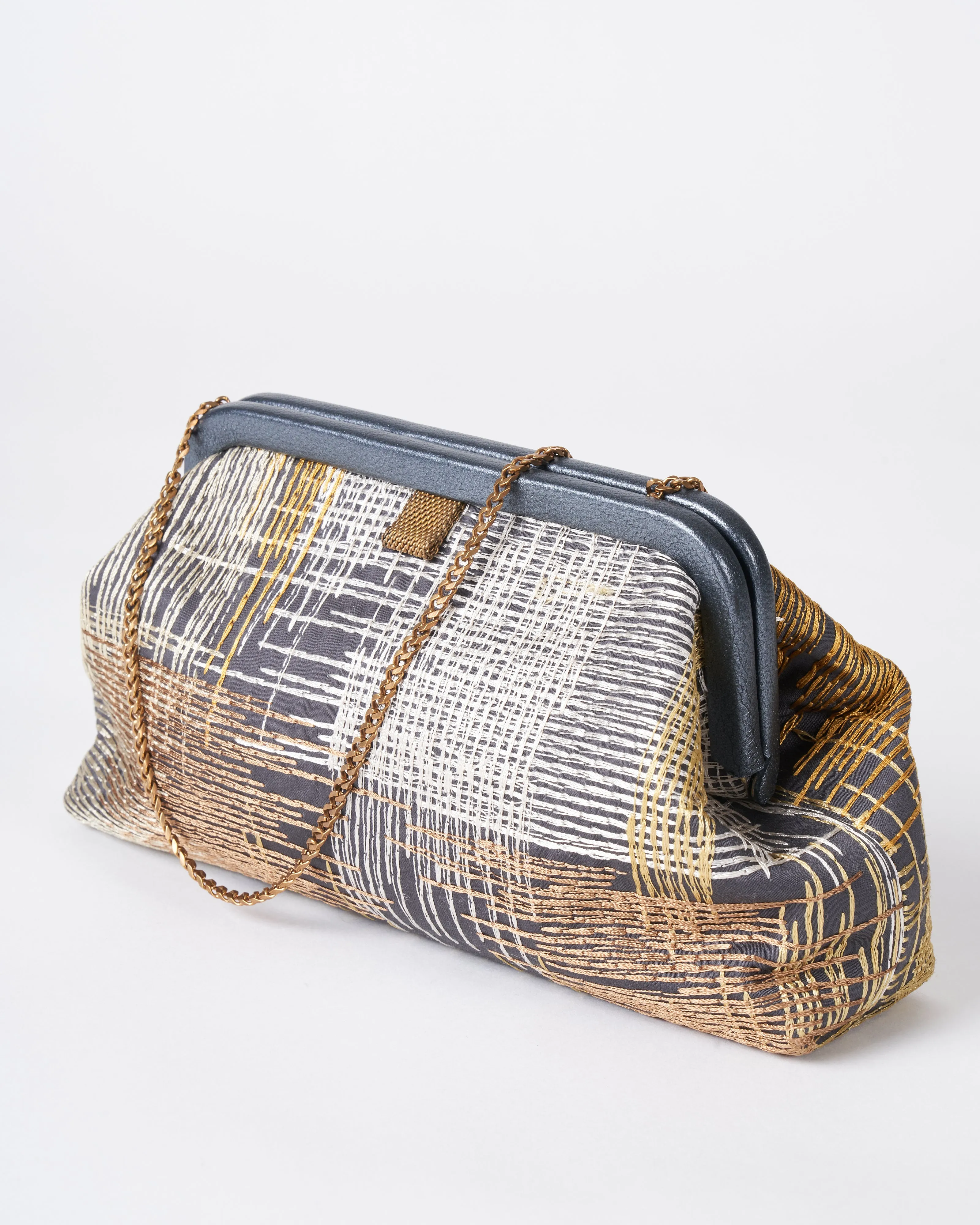 liette clutch - embroidered gray/yellow