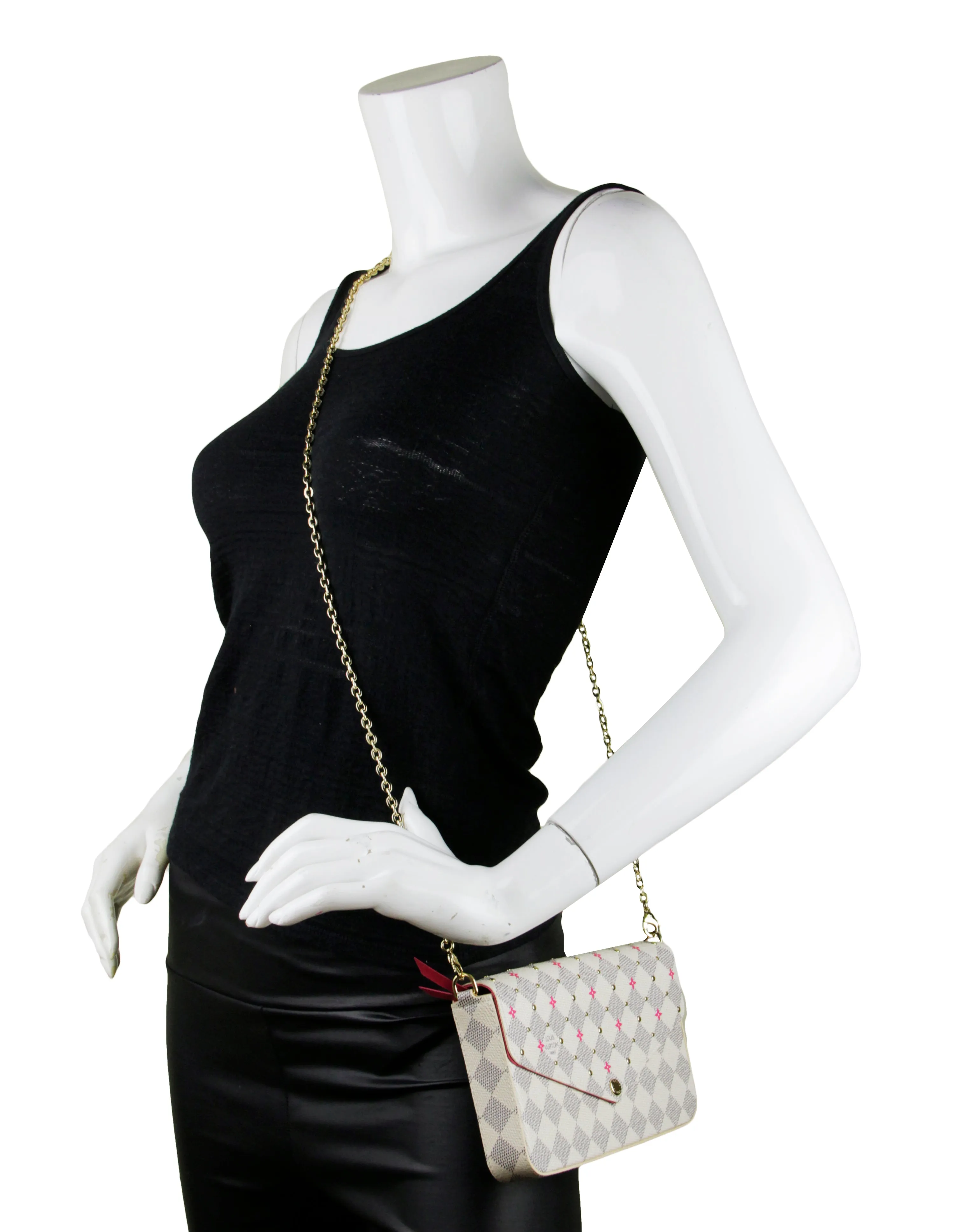 Louis Vuitton Damier Azur Studs Felicie Chain Wallet Crossbody Bag