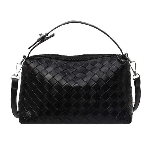 Maleah Convertible Woven Leather Crossbody Handbag in Black or Bone