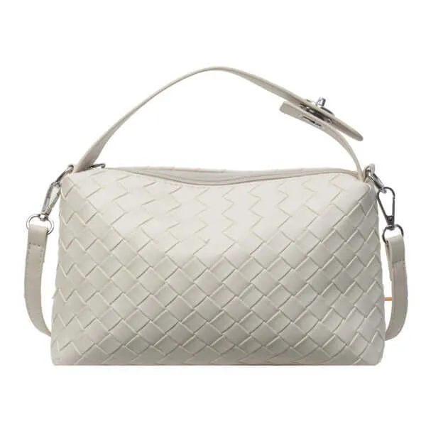 Maleah Convertible Woven Leather Crossbody Handbag in Black or Bone
