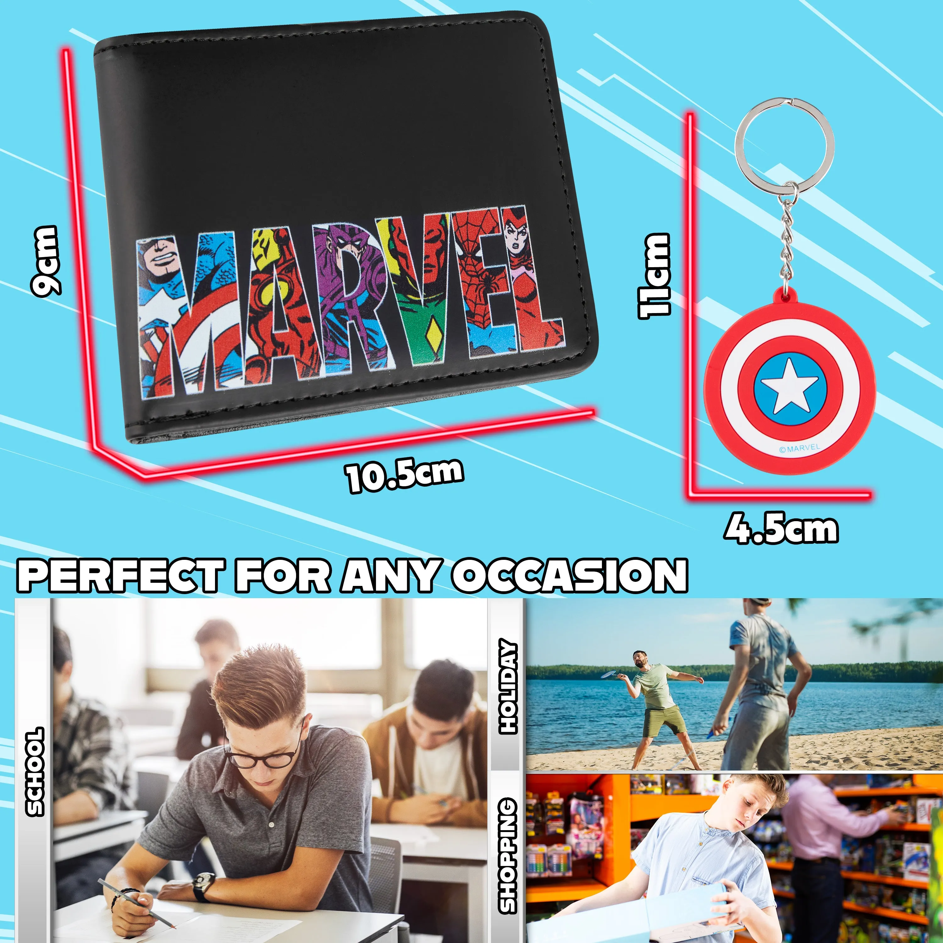 Marvel Card Wallet and Keyring Set for Men - Black Captain America