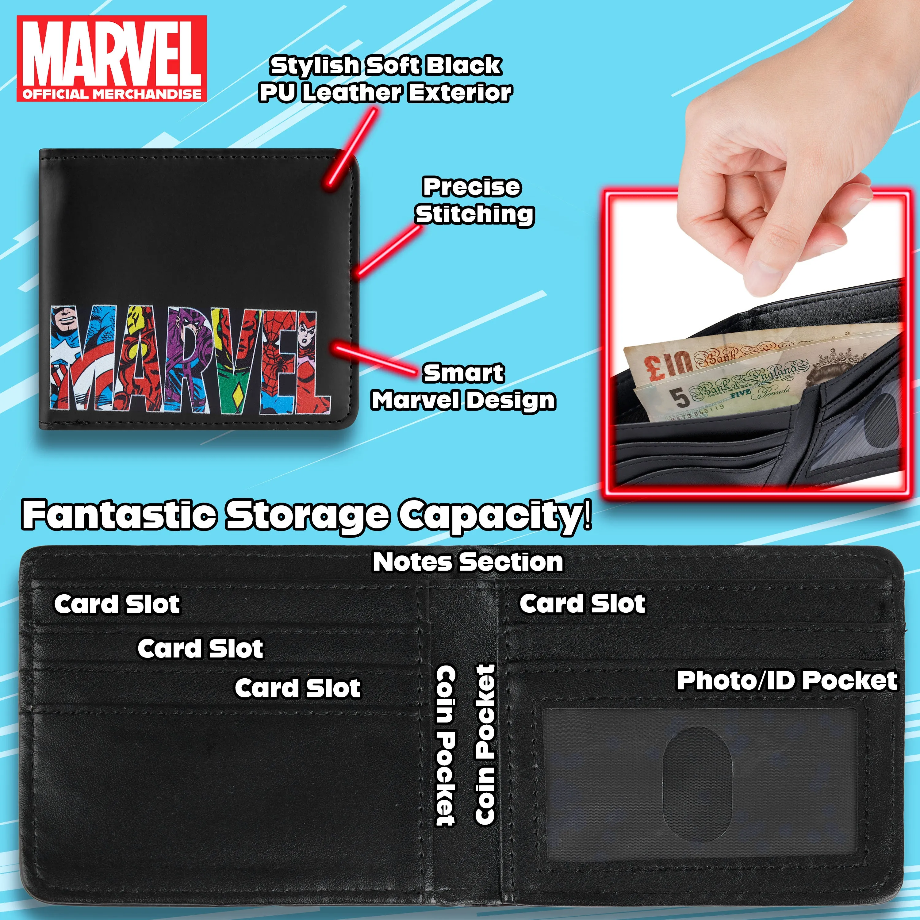 Marvel Card Wallet and Keyring Set for Men - Black Captain America