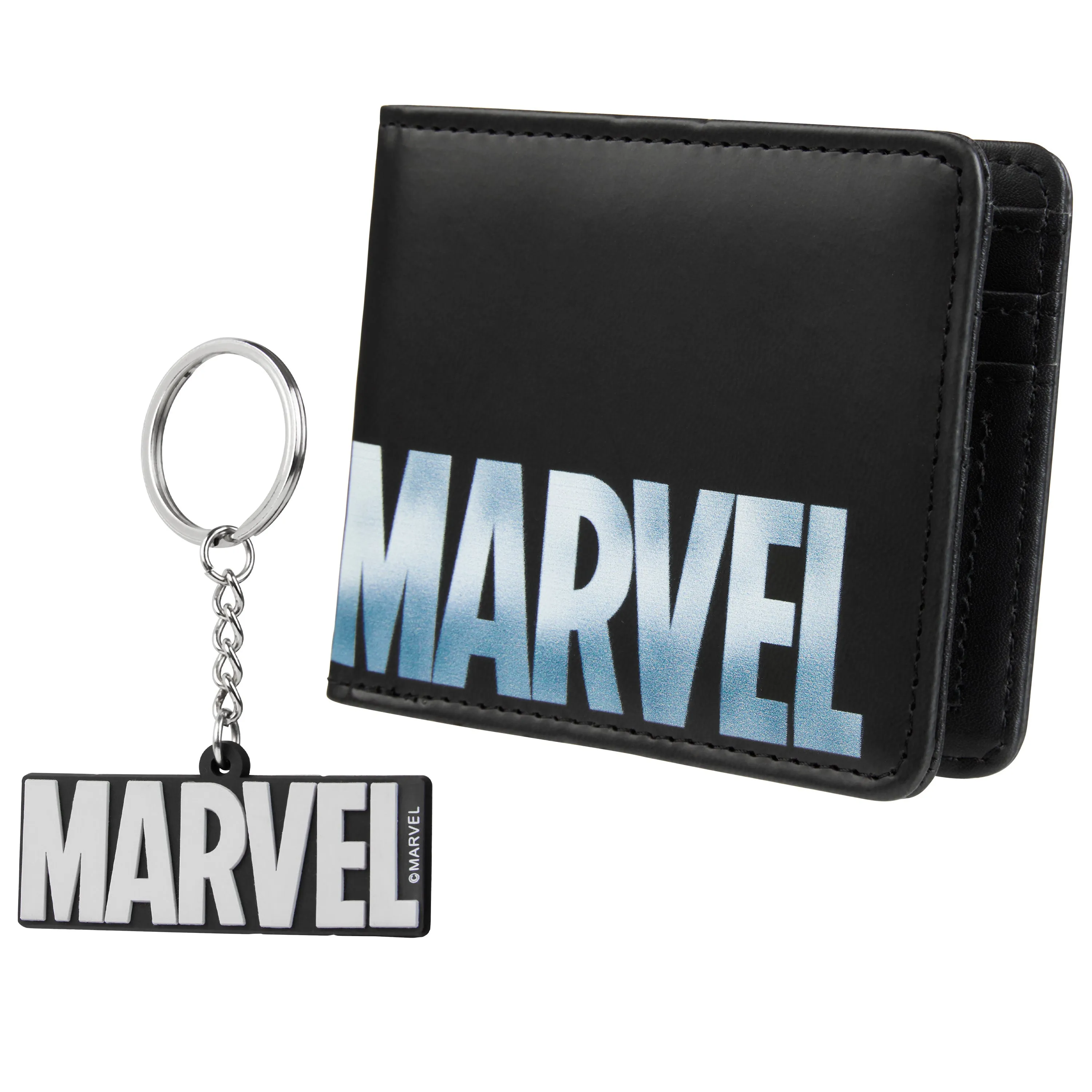 Marvel Card Wallet and Keyring Set for Men - Black Marvel