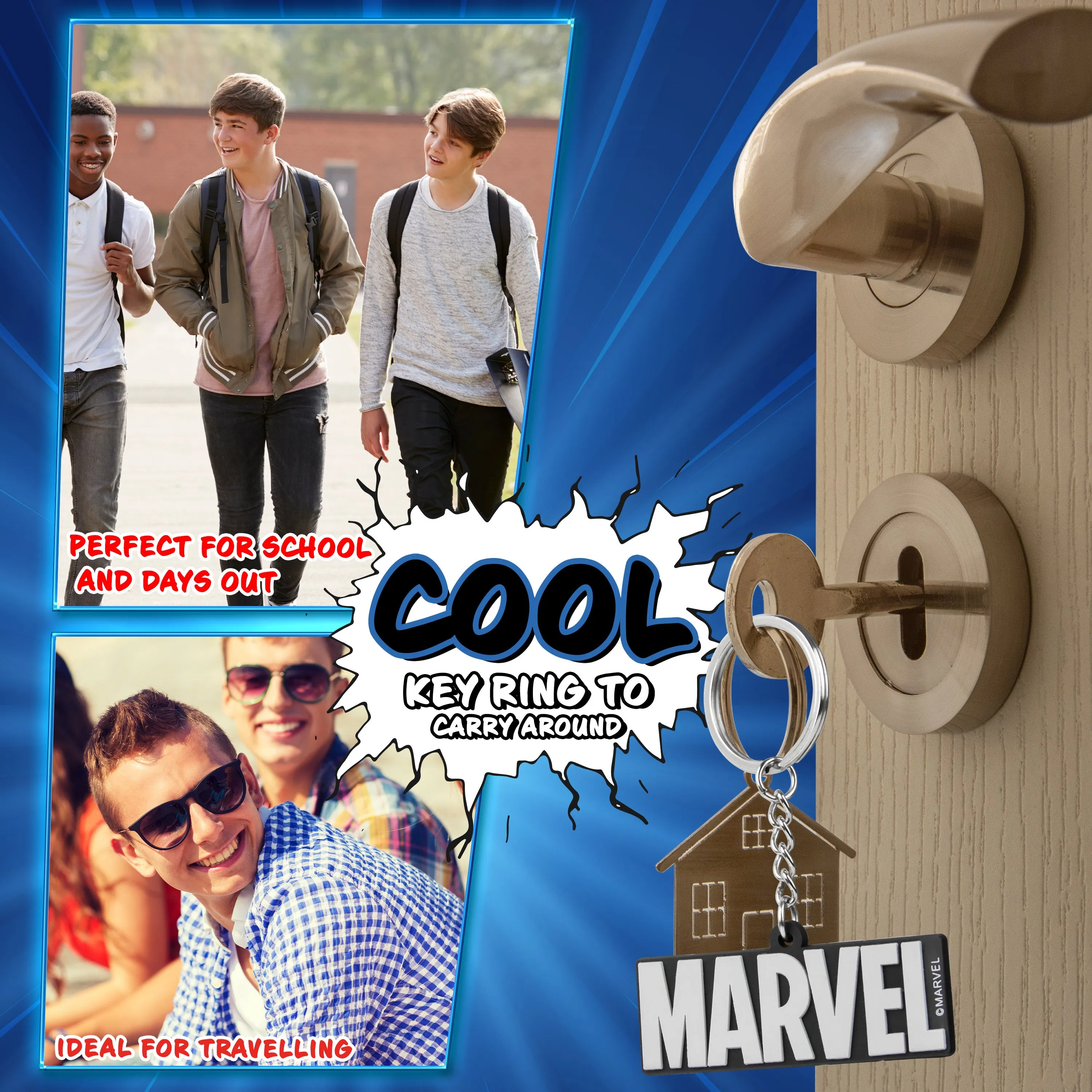 Marvel Card Wallet and Keyring Set for Men - Black Marvel