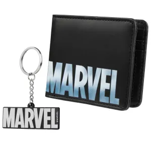 Marvel Card Wallet and Keyring Set for Men - Black Marvel