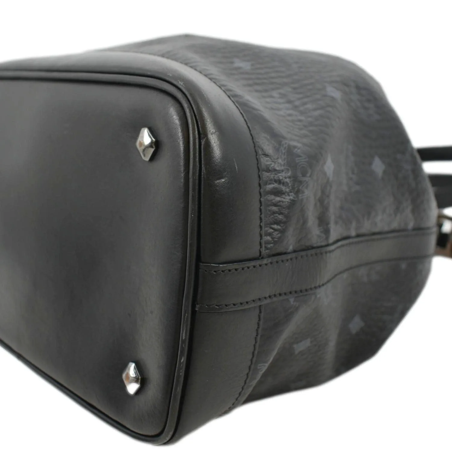MCM Drawstring Visetos Canvas Bucket Bag Black