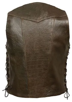 MEN'S 10 POCKET DISTRESSED Retro BROWN LEATHER VEST 2 GUN POCKETS