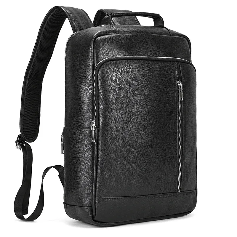 Men's Crazy Horse Leather Backpack 15.6" Laptop Daypack USB
