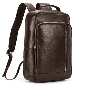 Men's Crazy Horse Leather Backpack 15.6" Laptop Daypack USB