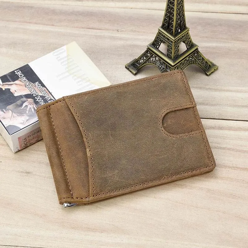 Men's Genuine Leather Clip Wallet Multi-Card Bifold Coin Wallet