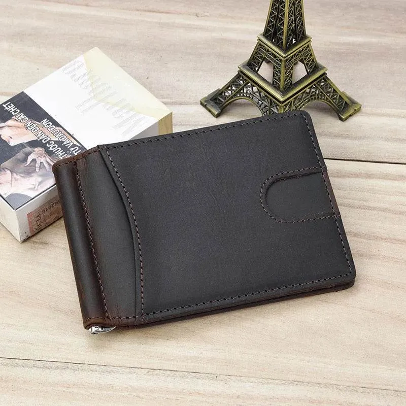 Men's Genuine Leather Clip Wallet Multi-Card Bifold Coin Wallet