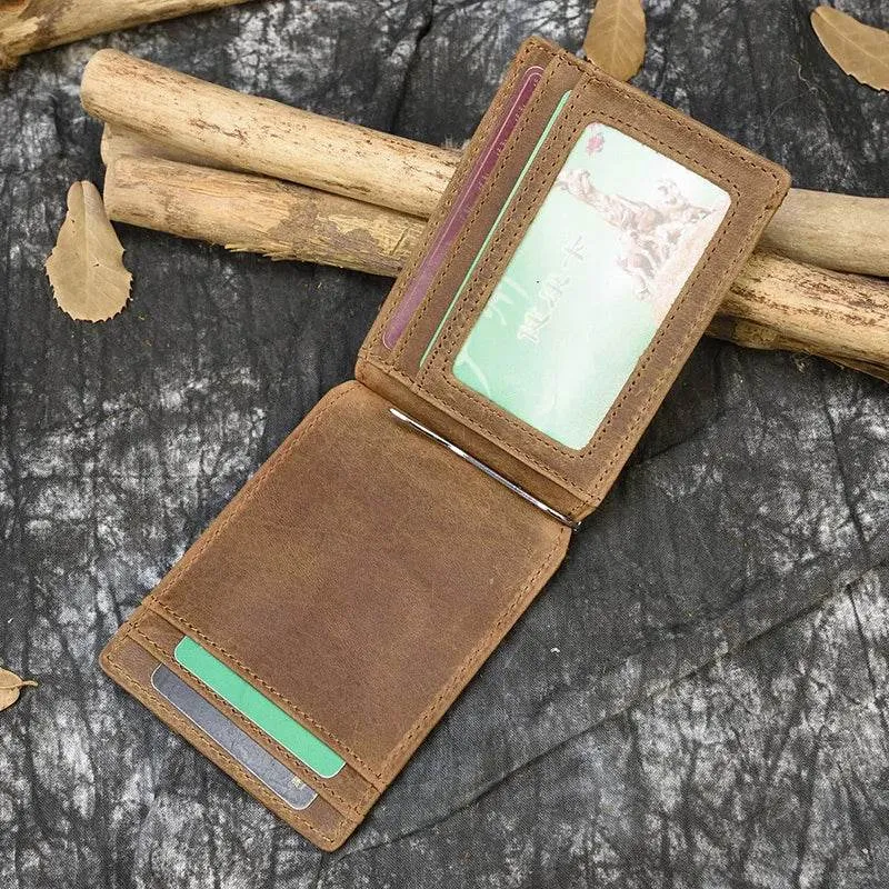 Men's Genuine Leather Clip Wallet Multi-Card Bifold Coin Wallet