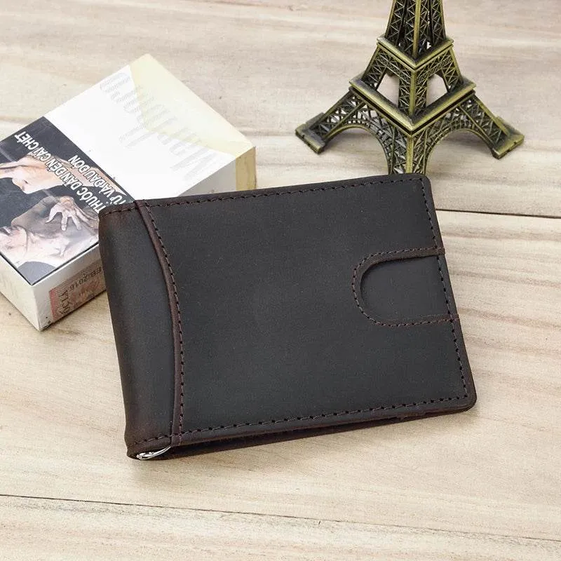 Men's Genuine Leather Clip Wallet Multi-Card Bifold Coin Wallet