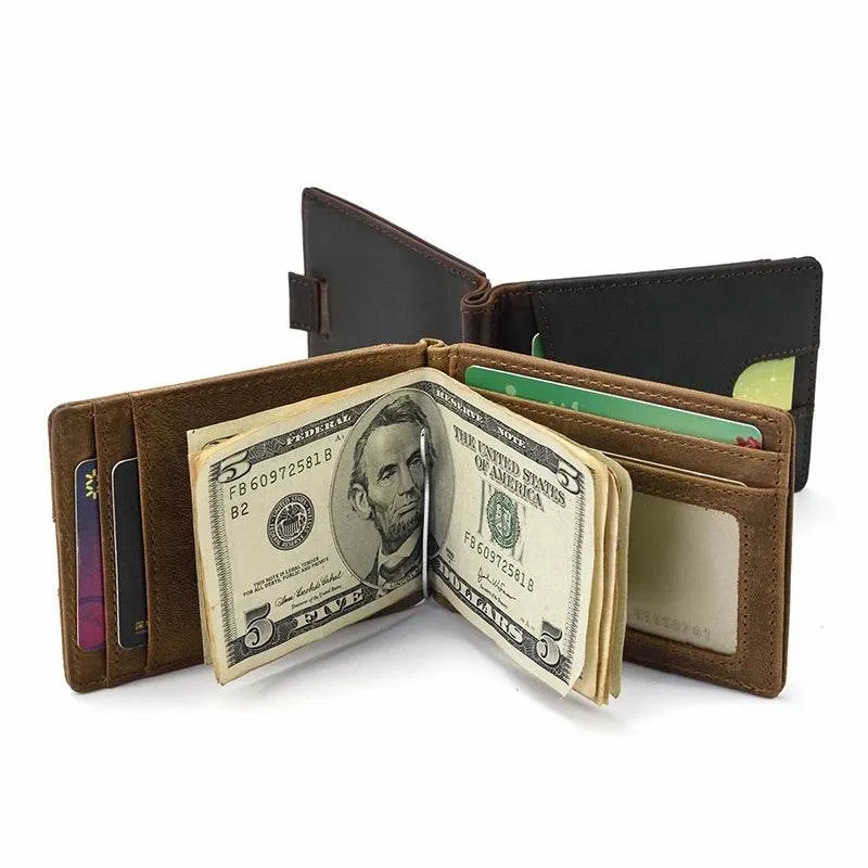 Men's Genuine Leather Clip Wallet Multi-Card Bifold Coin Wallet