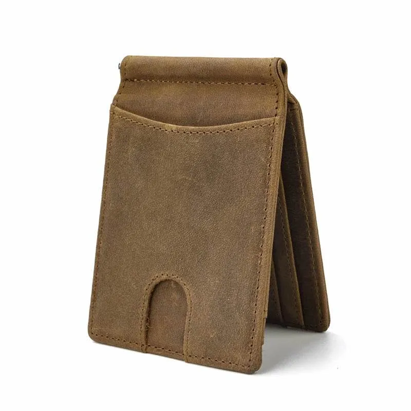 Men's Genuine Leather Clip Wallet Multi-Card Bifold Coin Wallet