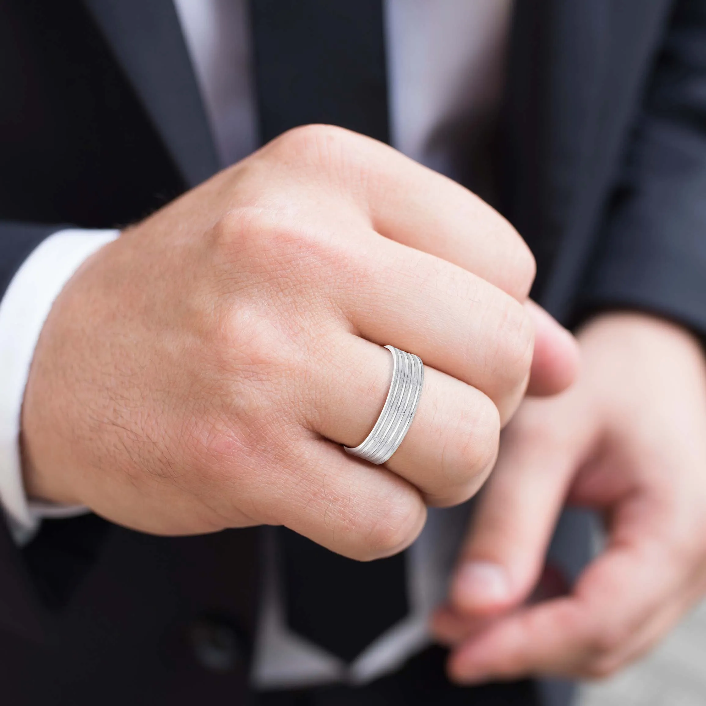Men's Grooved Textured Wedding Band