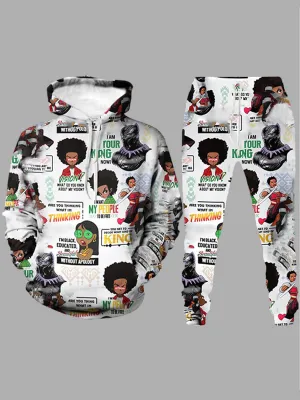 Men's Hooded Character Printed White Sweat Suit