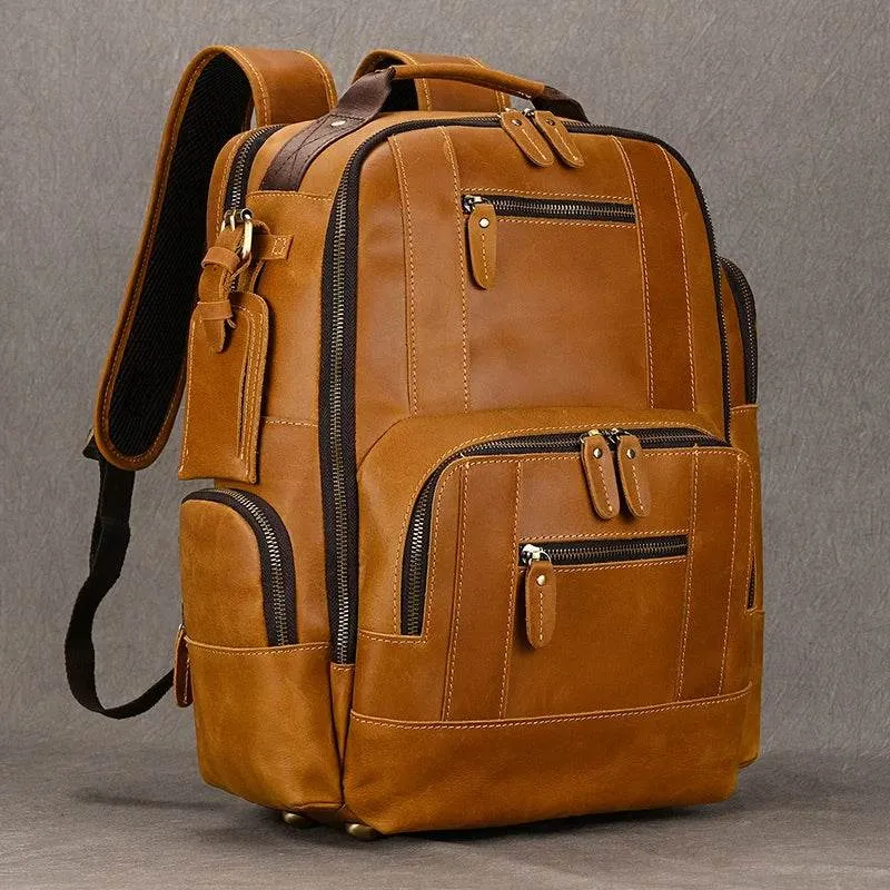 Men's Leather Backpack Retro Fashion Travel School Daypack Bag