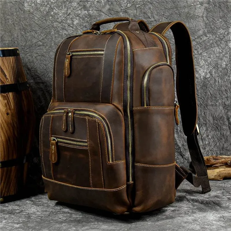 Men's Leather Backpack Retro Fashion Travel School Daypack Bag