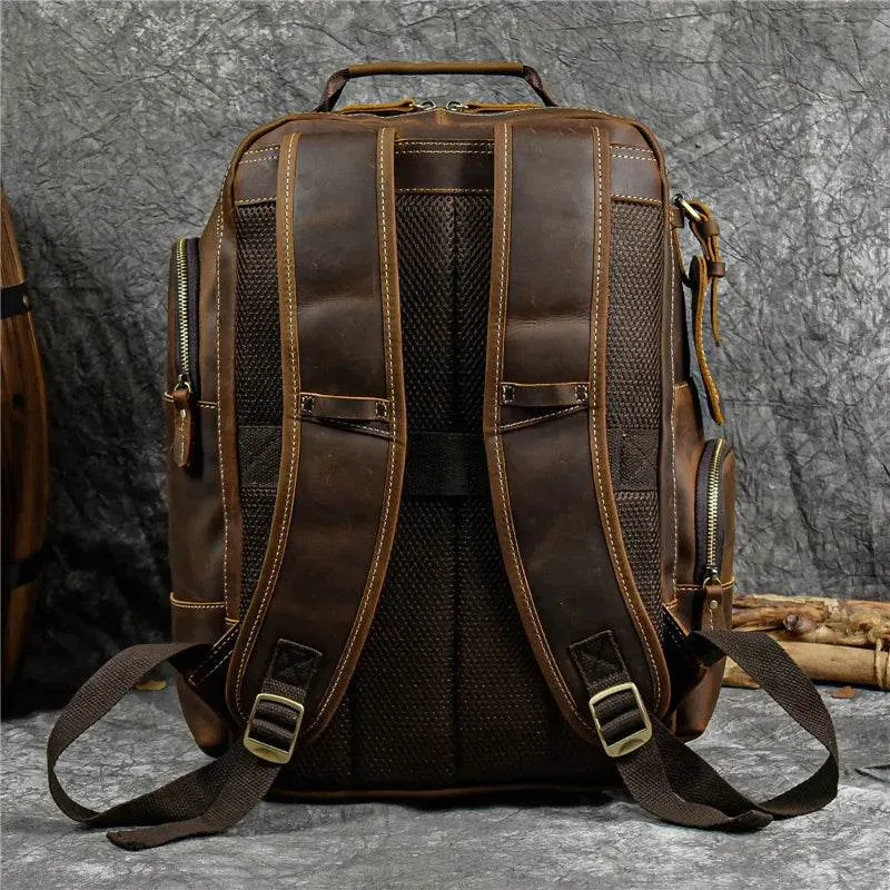 Men's Leather Backpack Retro Fashion Travel School Daypack Bag
