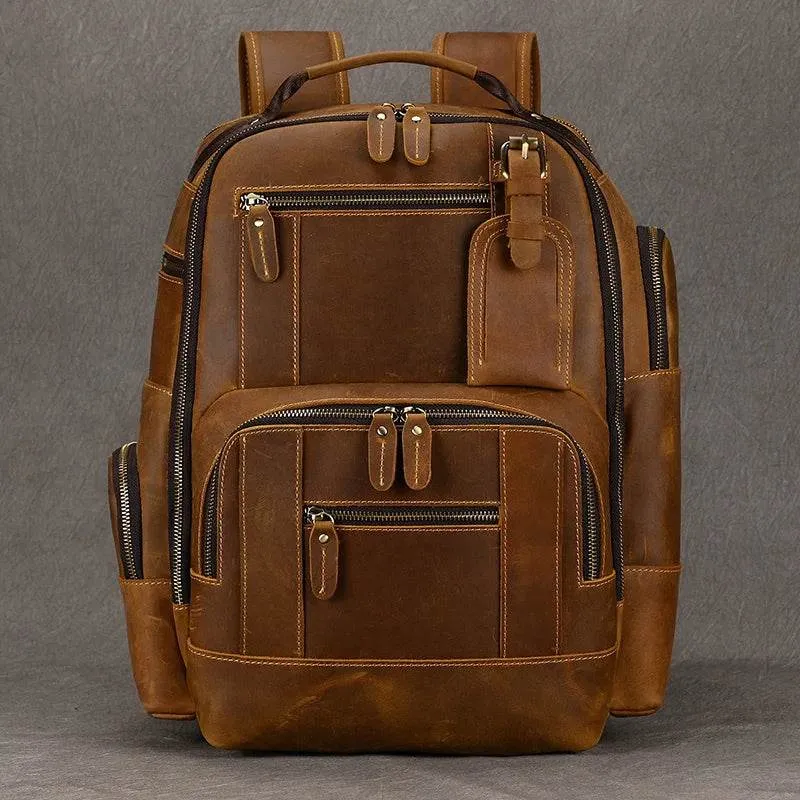 Men's Leather Backpack Retro Fashion Travel School Daypack Bag