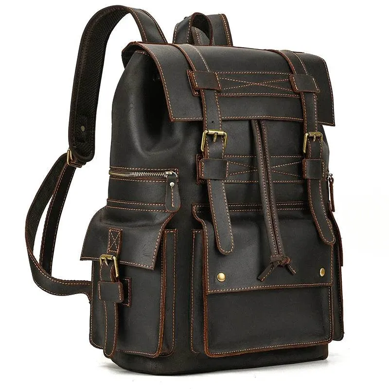 Men's Leather Backpack Retro Fashion Travel School Daypack Bag