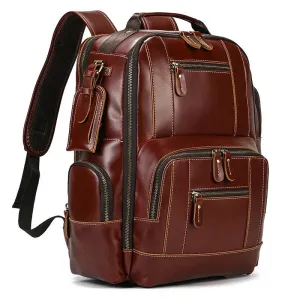 Men's Leather Backpack Retro Fashion Travel School Daypack Bag