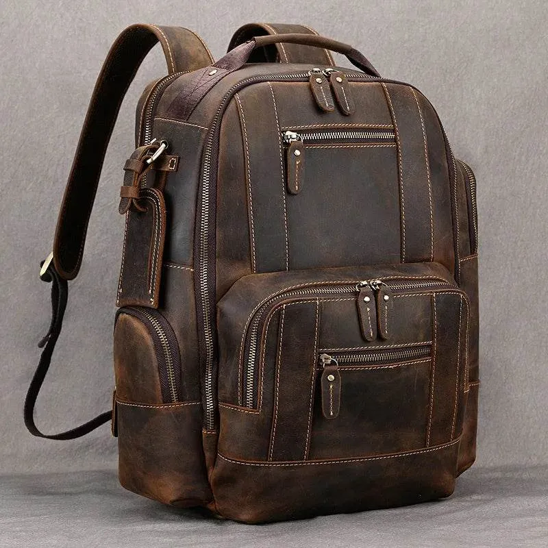 Men's Leather Backpack Retro Fashion Travel School Daypack Bag