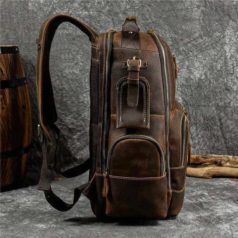 Men's Leather Backpack Retro Fashion Travel School Daypack Bag