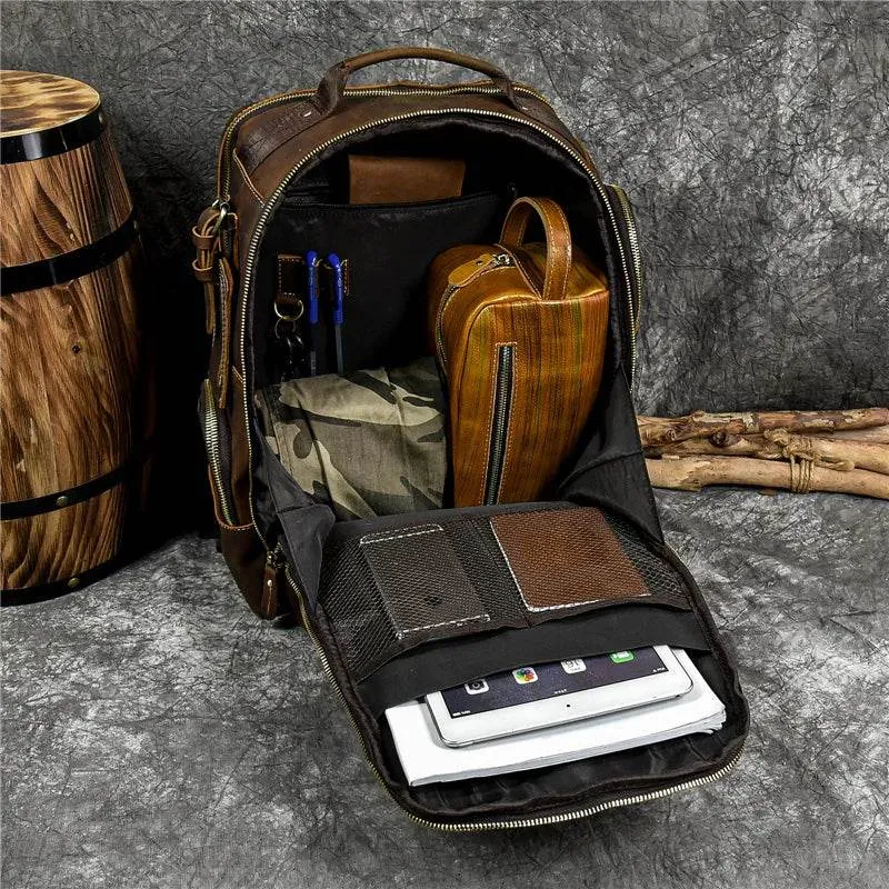 Men's Leather Backpack Retro Fashion Travel School Daypack Bag