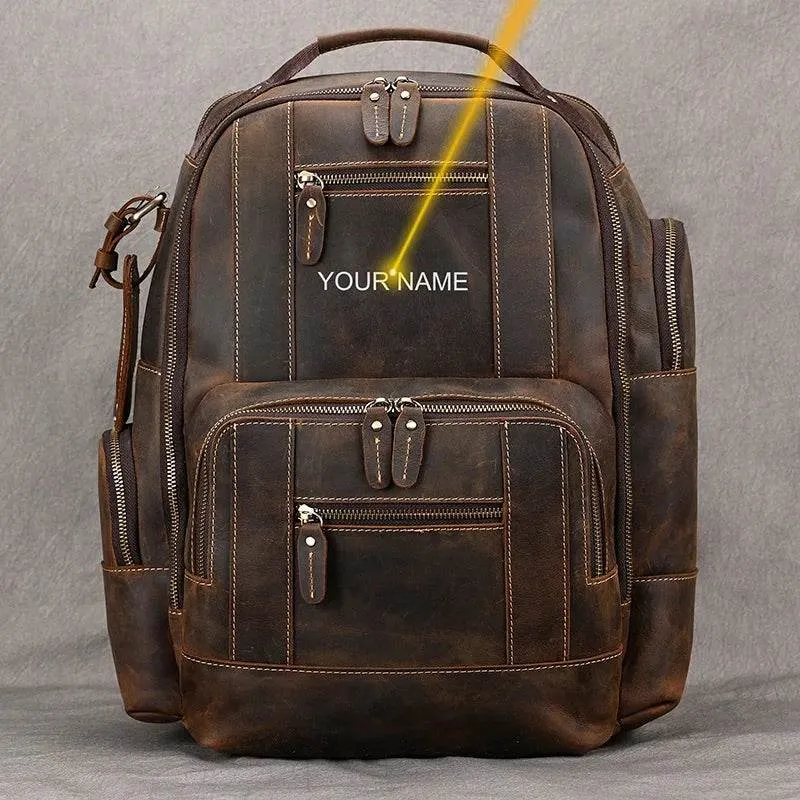 Men's Leather Backpack Retro Fashion Travel School Daypack Bag