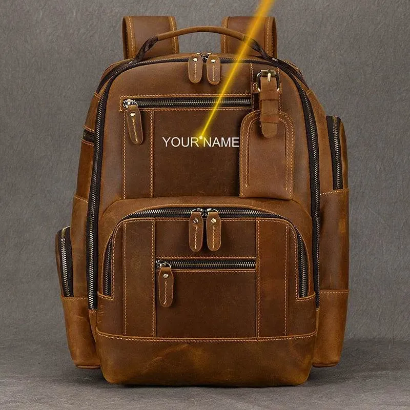 Men's Leather Backpack Retro Fashion Travel School Daypack Bag