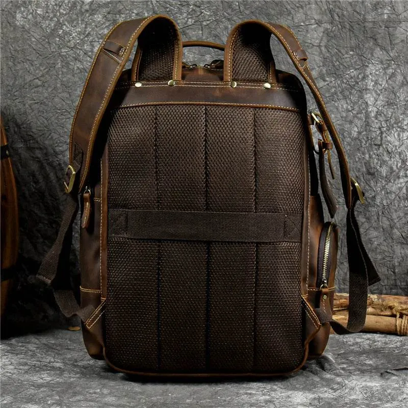 Men's Leather Backpack Retro Fashion Travel School Daypack Bag