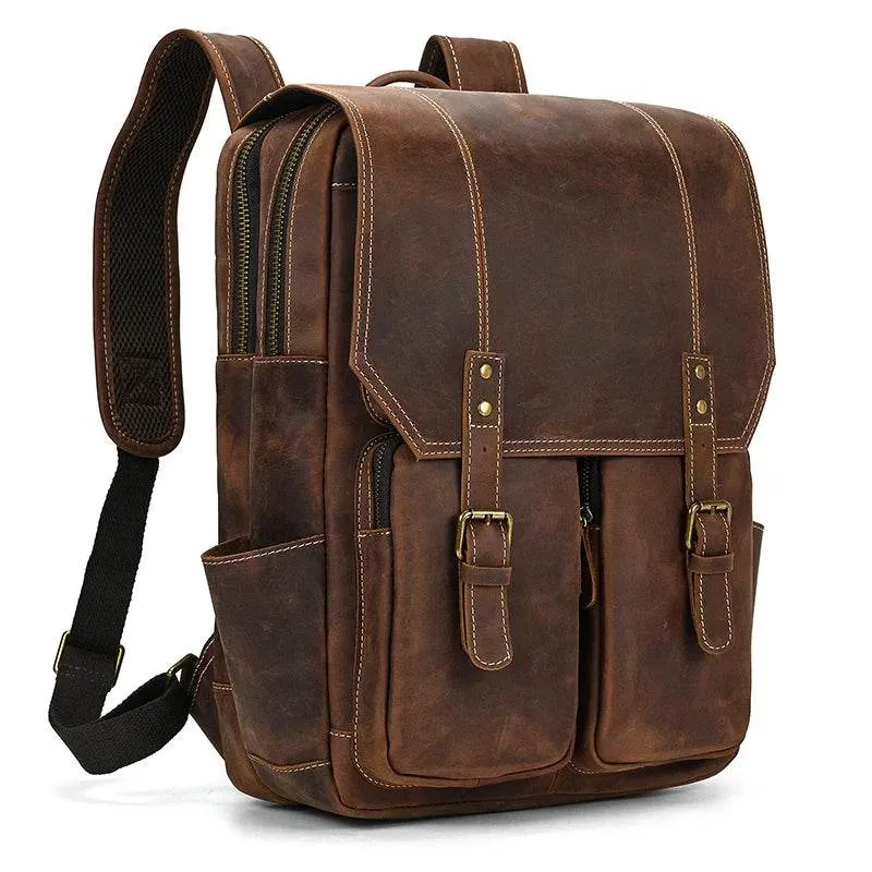 Men's Leather Backpack Retro Fashion Travel School Daypack Bag