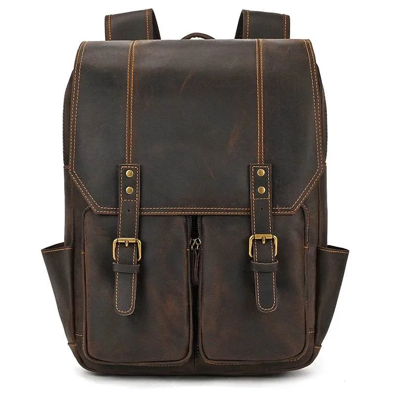 Men's Leather Backpack Retro Fashion Travel School Daypack Bag