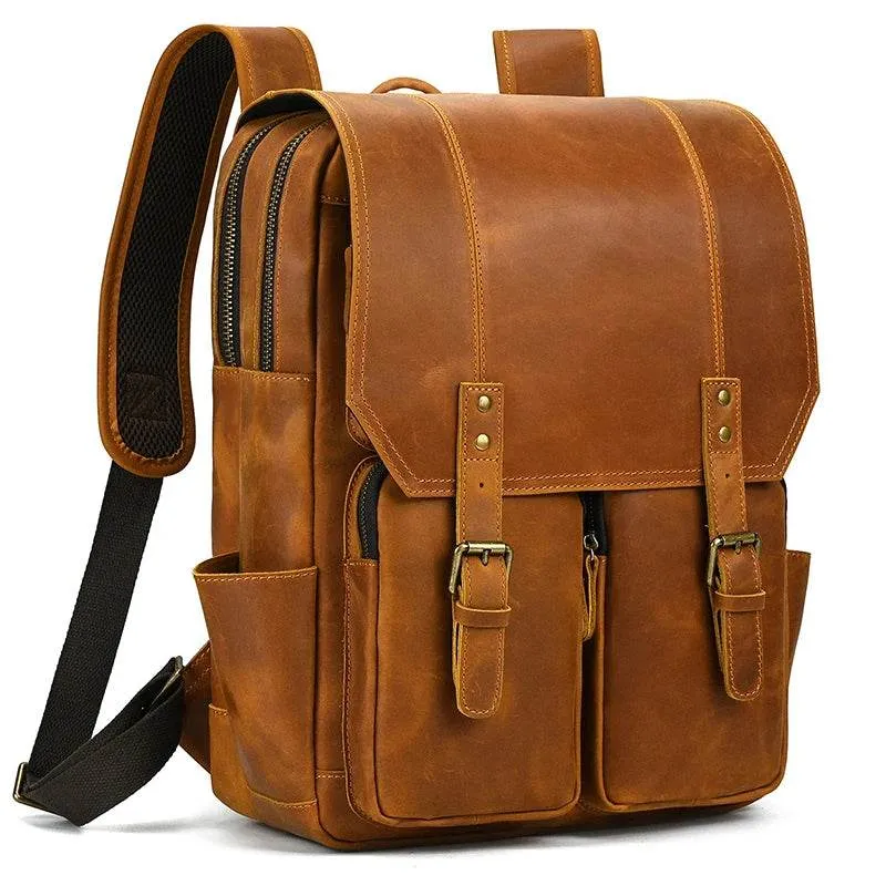 Men's Leather Backpack Retro Fashion Travel School Daypack Bag